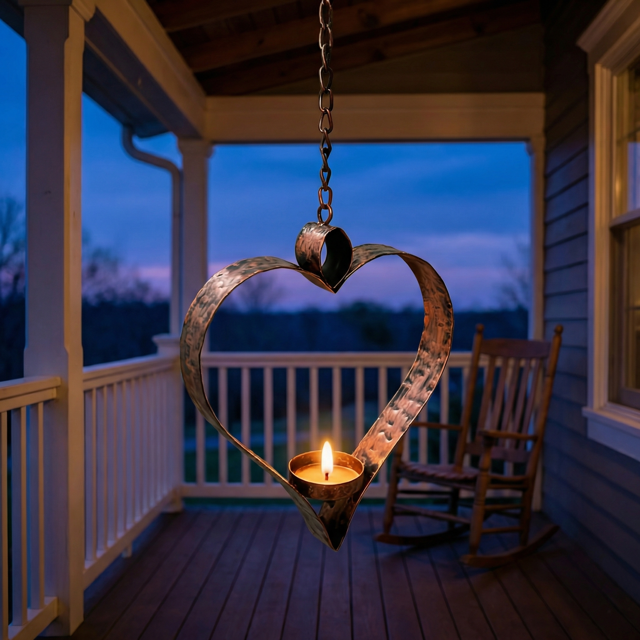 Rustic Hanging Heart Candle Holder with Chain