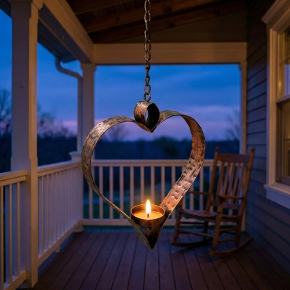 Rustic Hanging Heart Candle Holder with Chain