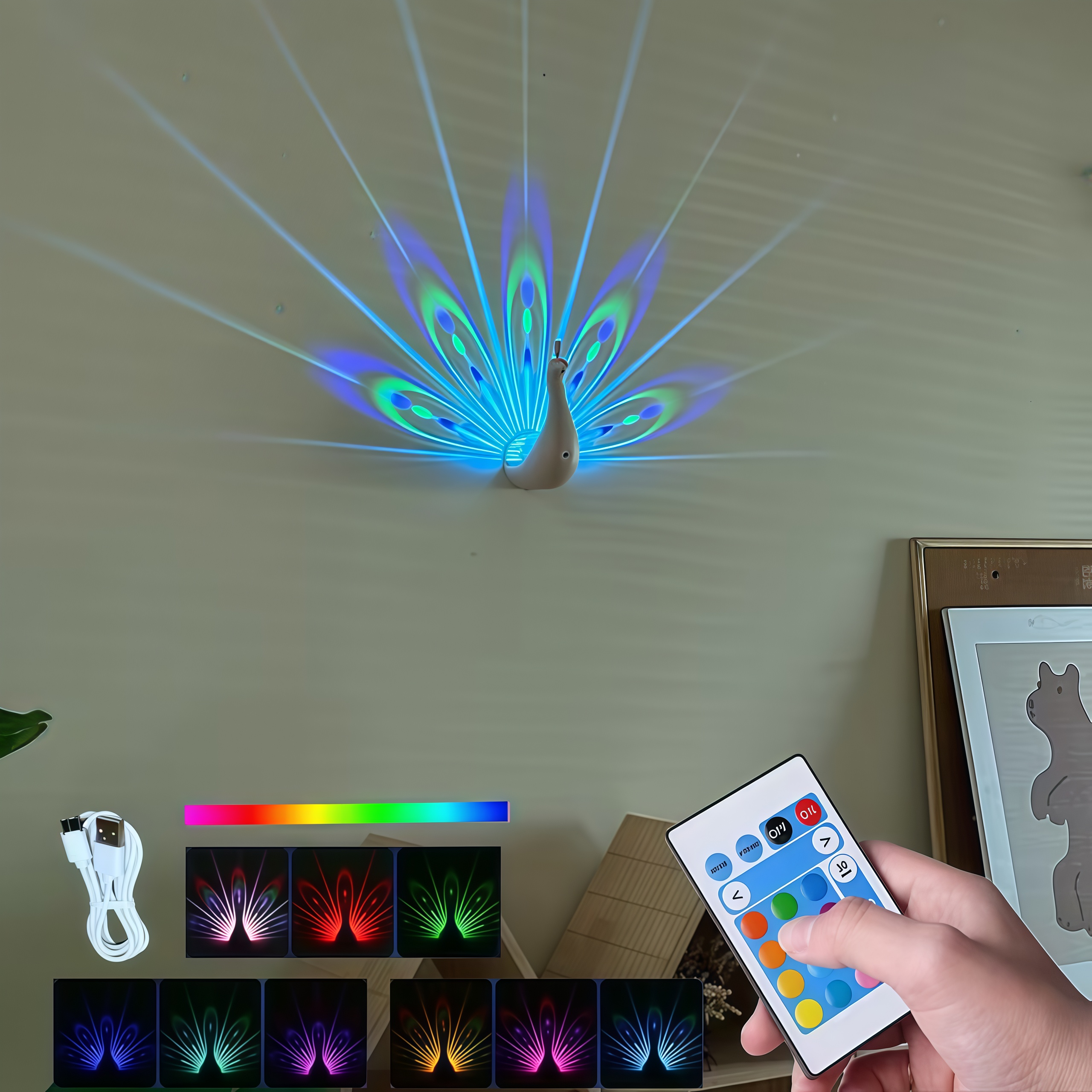 Peacock Projection Lamp, Color Changing Wall Light with Remote & Touch Control
