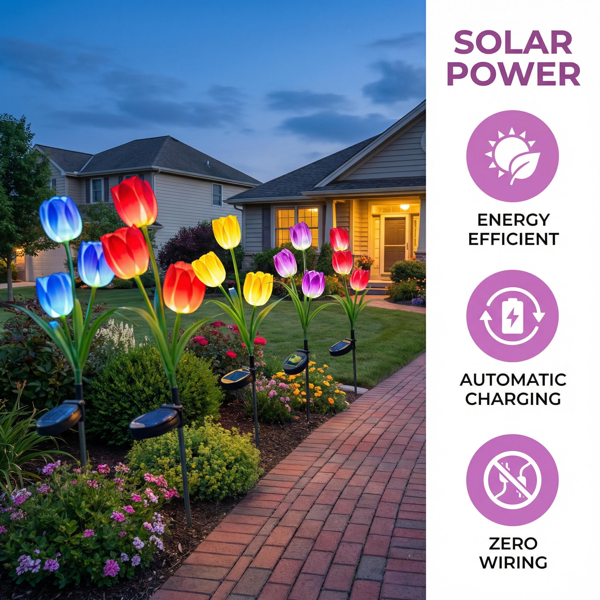 Solar Colorful Tulip Garden Stake Lights, Outdoor LED Flower Lights