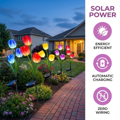 Solar Colorful Tulip Garden Stake Lights, Outdoor LED Flower Lights