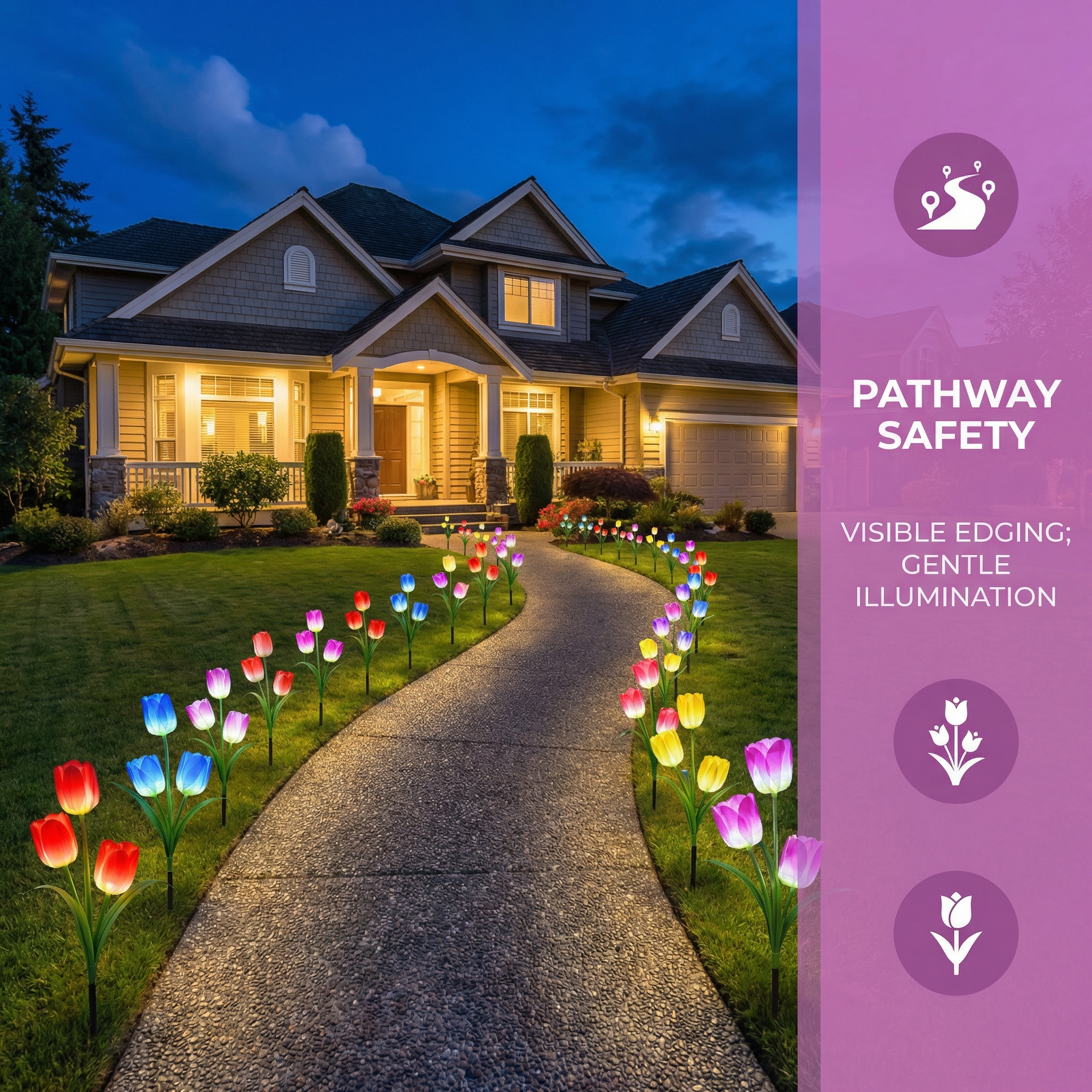 Solar Colorful Tulip Garden Stake Lights, Outdoor LED Flower Lights