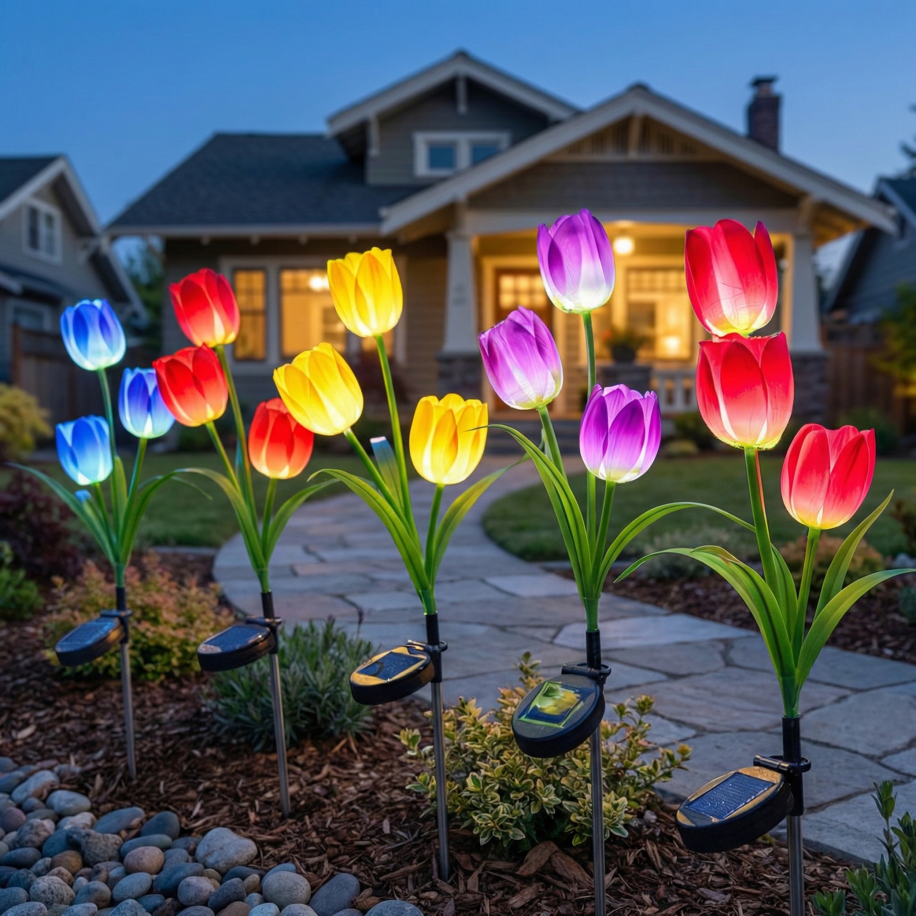 Solar Colorful Tulip Garden Stake Lights, Outdoor LED Flower Lights