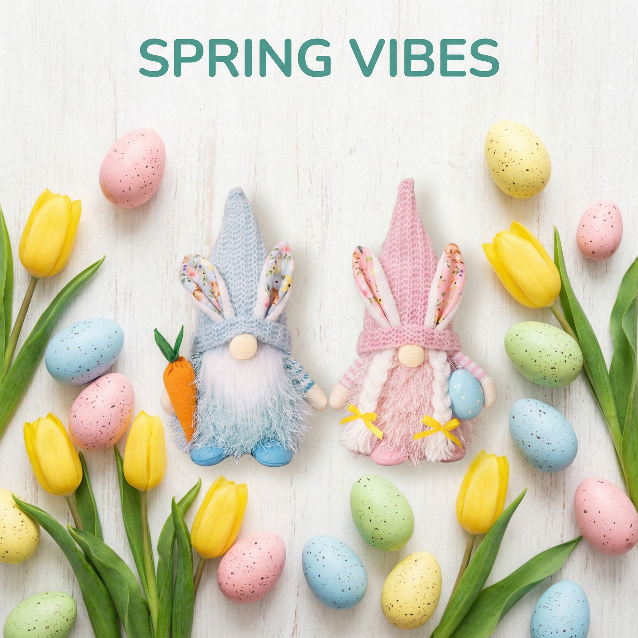 Spring Bunny Gnome Plush Figurines with Knit Hats