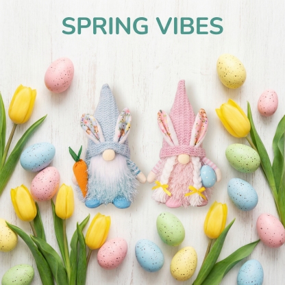 Spring Bunny Gnome Plush Figurines with Knit Hats