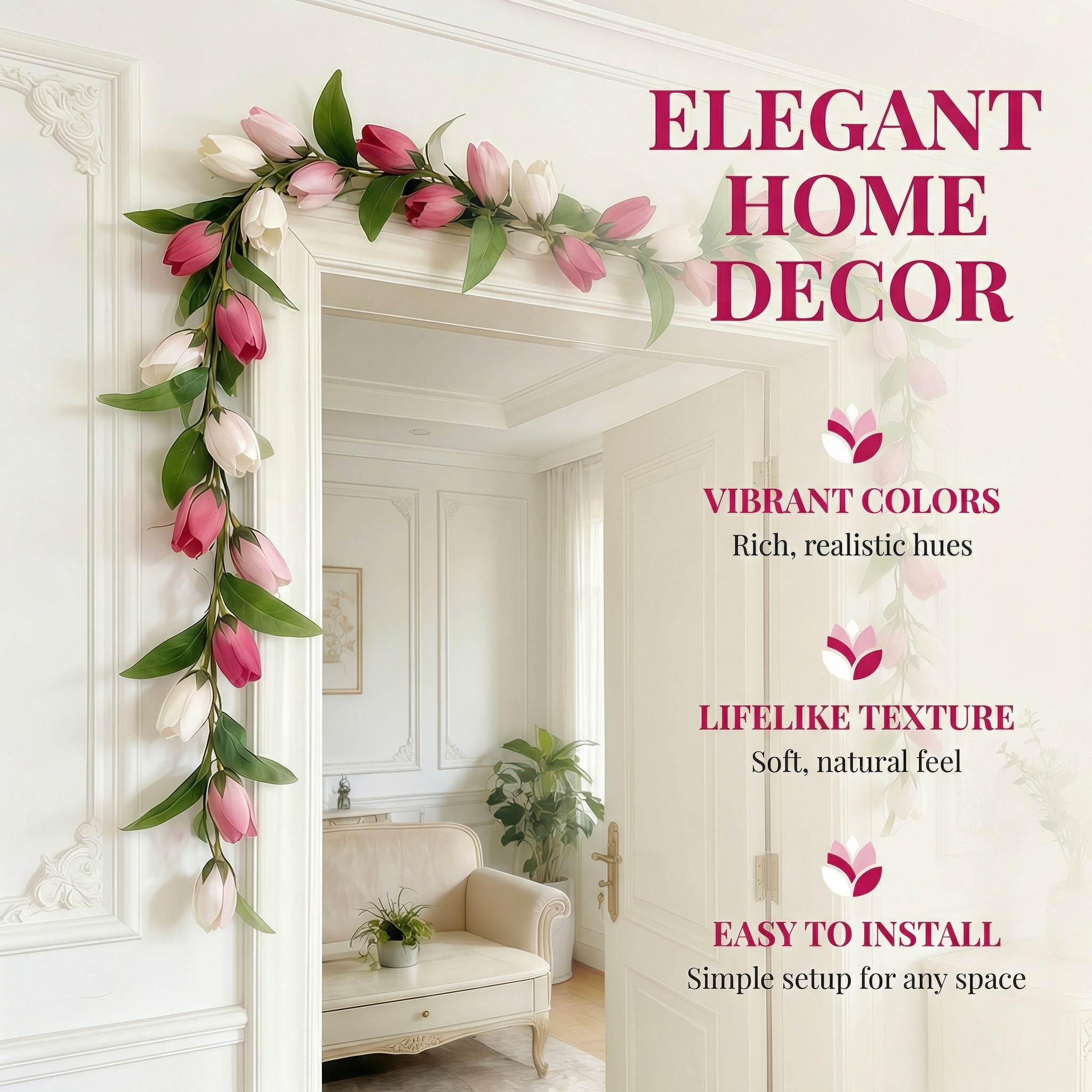 Soft Blush & White Faux Tulip Garland