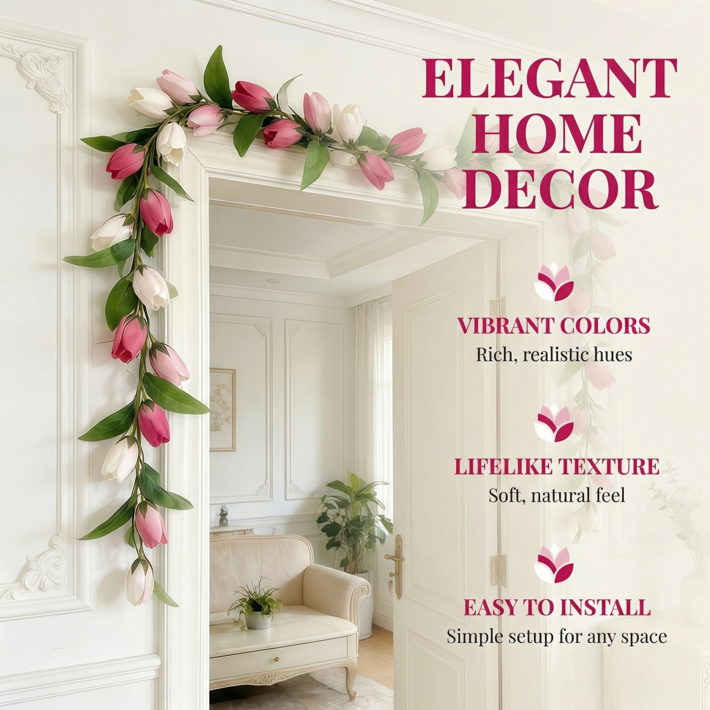 Soft Blush & White Faux Tulip Garland