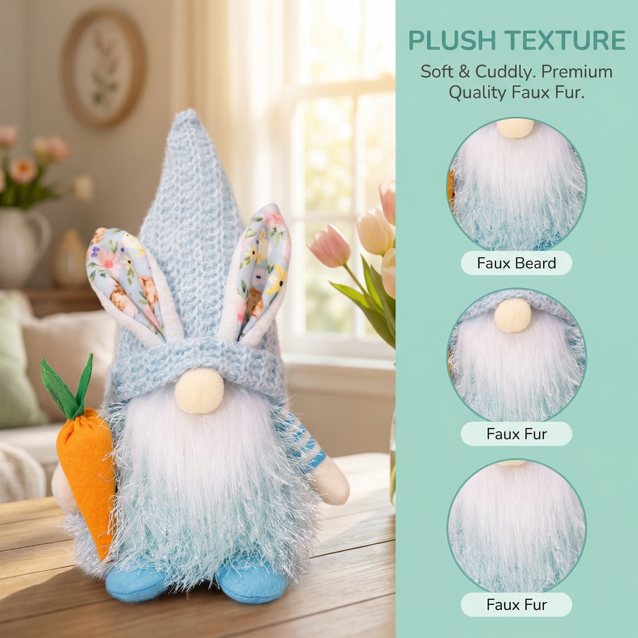 Spring Bunny Gnome Plush Figurines with Knit Hats