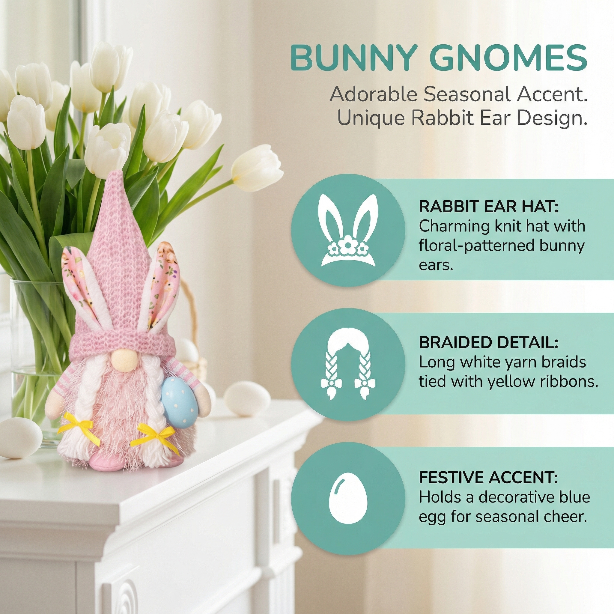Spring Bunny Gnome Plush Figurines with Knit Hats