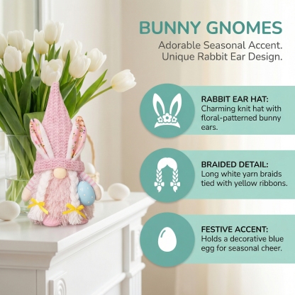 Spring Bunny Gnome Plush Figurines with Knit Hats