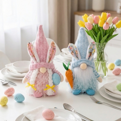 Spring Bunny Gnome Plush Figurines with Knit Hats