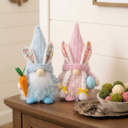 Spring Bunny Gnome Plush Figurines with Knit Hats