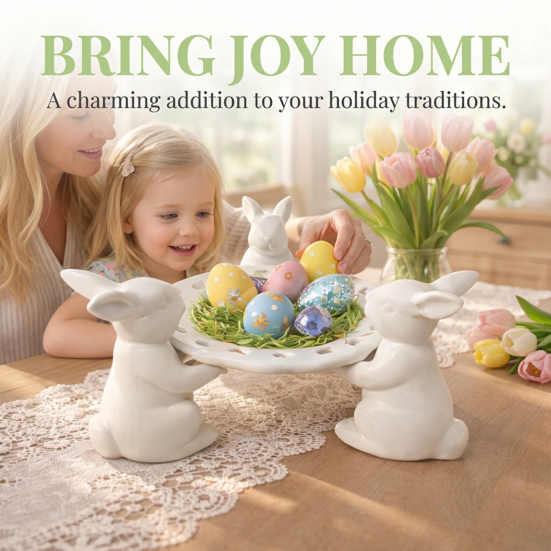 Easter Bunny Tray Centerpiece for Dining Table Decor