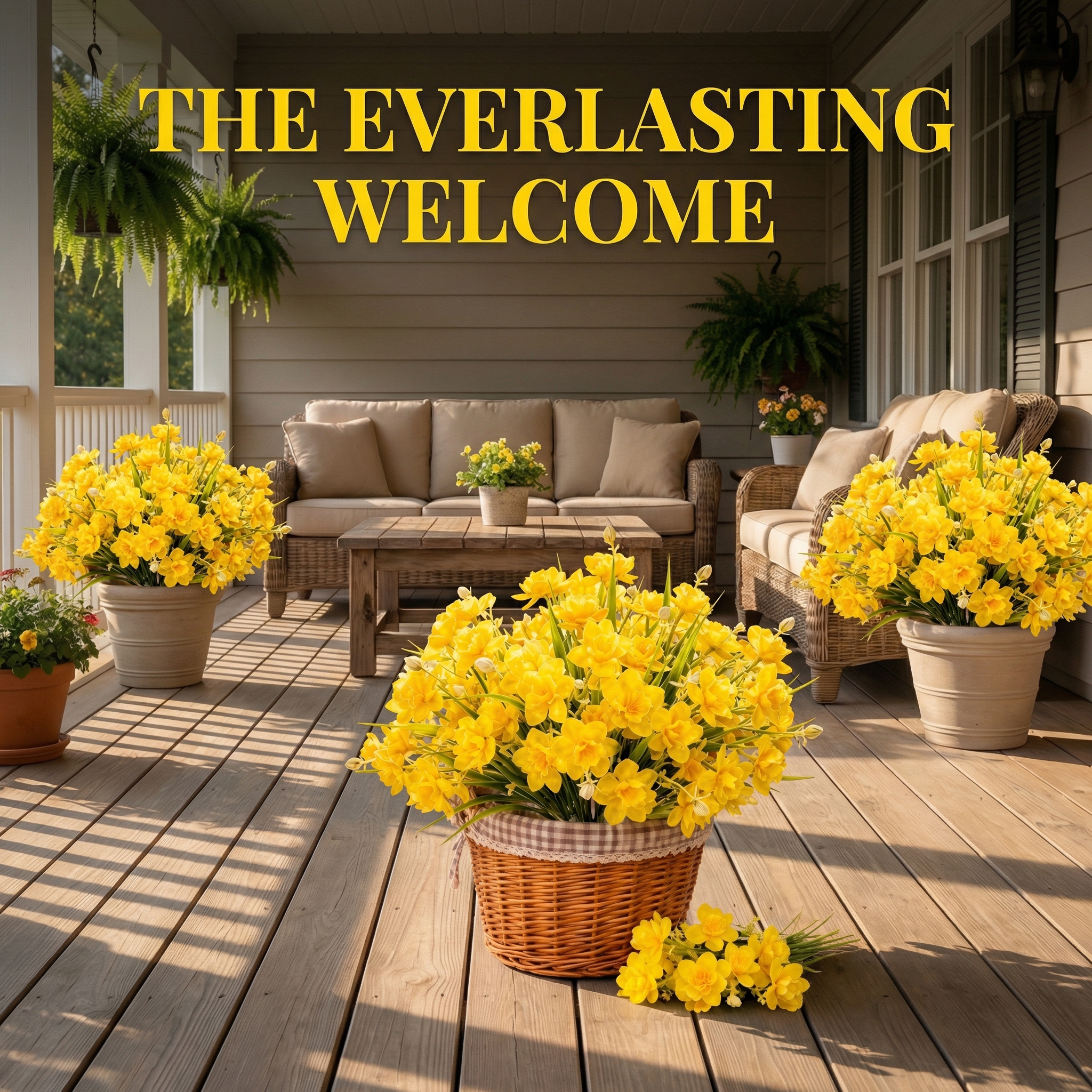 Full Spring Artificial Daffodil Porch Planter with UV Protection