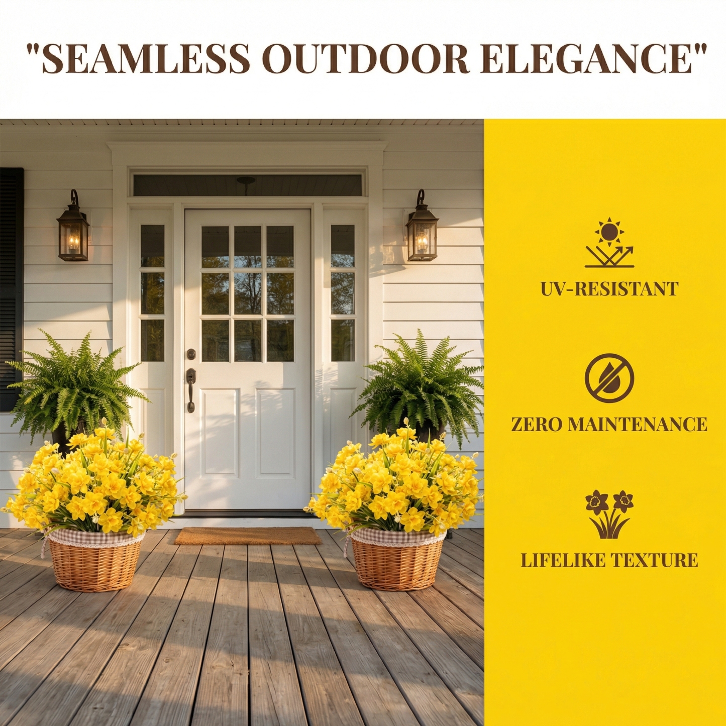 Full Spring Artificial Daffodil Porch Planter with UV Protection