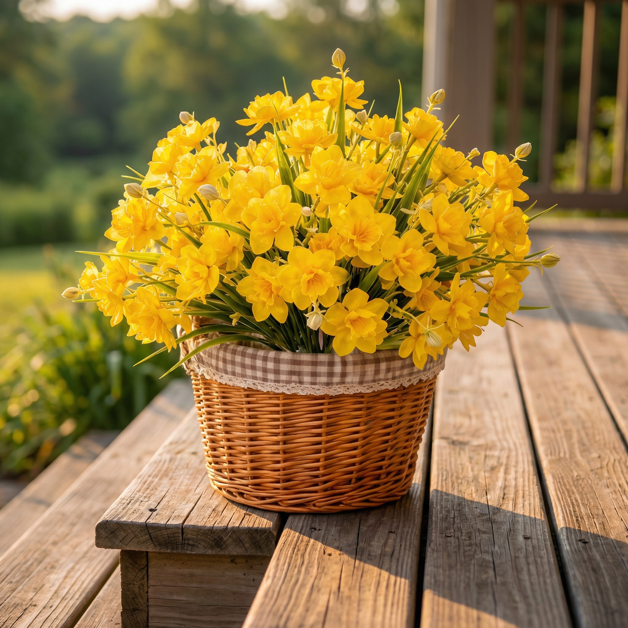 Full Spring Artificial Daffodil Porch Planter with UV Protection