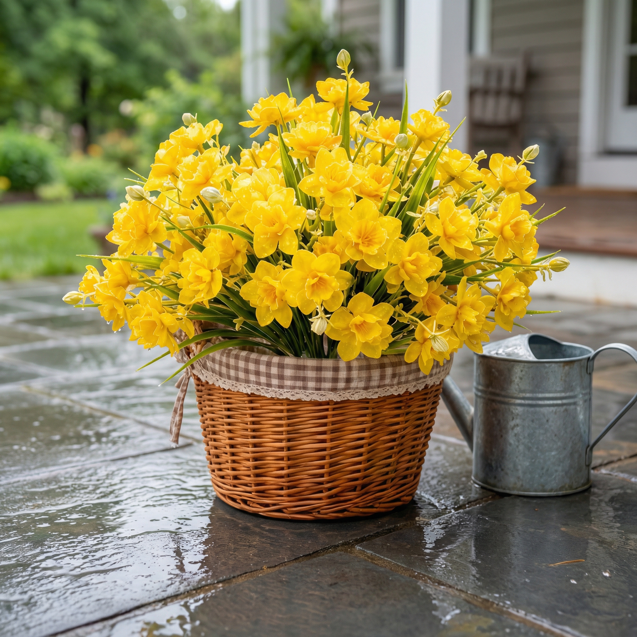 Full Spring Artificial Daffodil Porch Planter with UV Protection