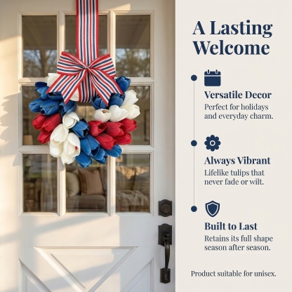 Patriotic Tulip Wreath with Striped Bow