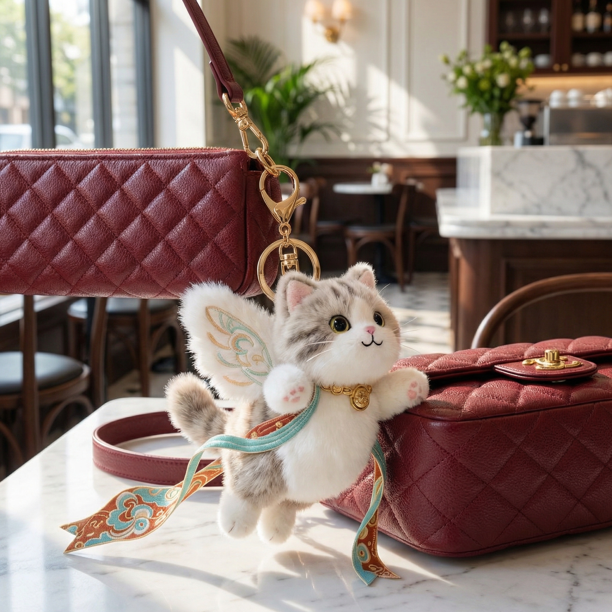 Plush Flying Cat & Nine-Color Deer Keychain with Embroidered Wings