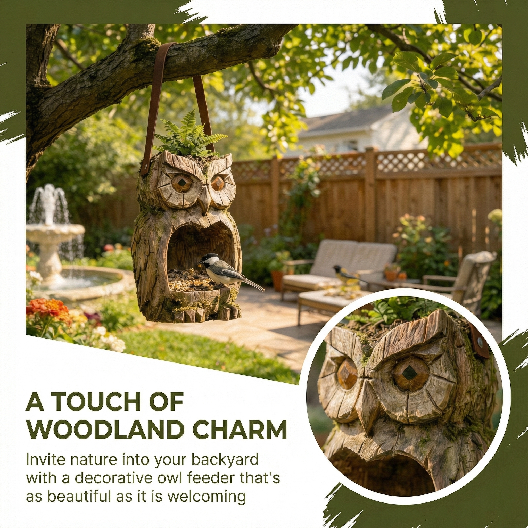 Woodland Owl Hanging Bird Feeder