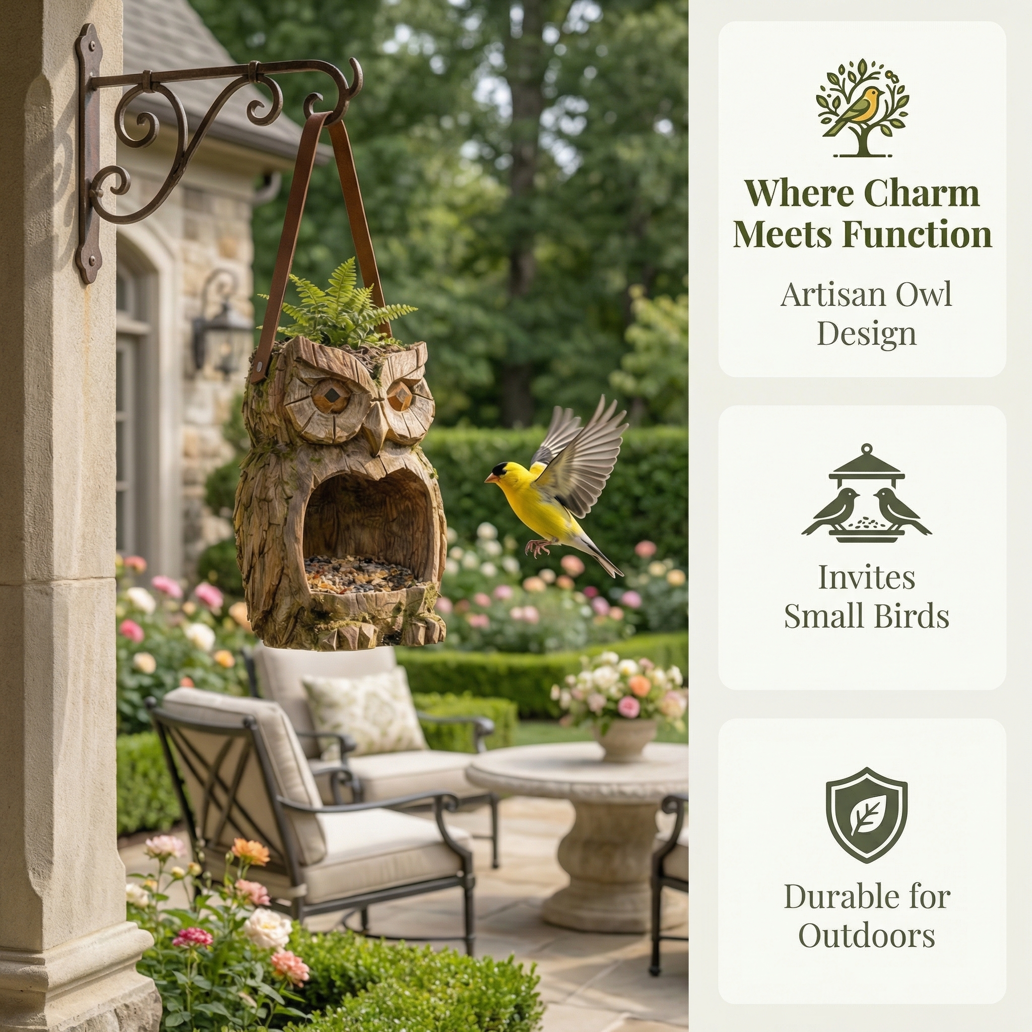 Woodland Owl Hanging Bird Feeder