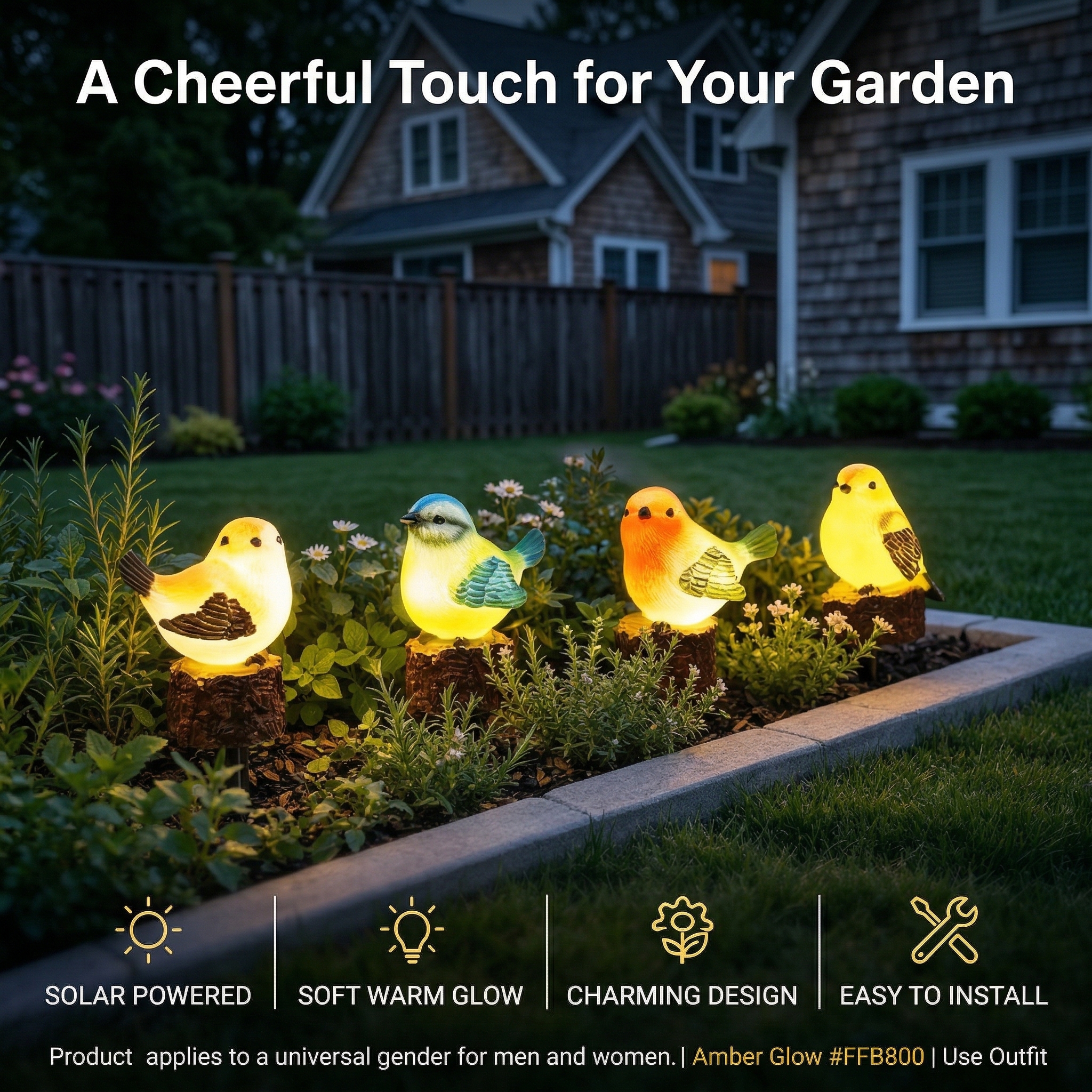 Solar Glowing Bird Garden Stakes – Set of 4