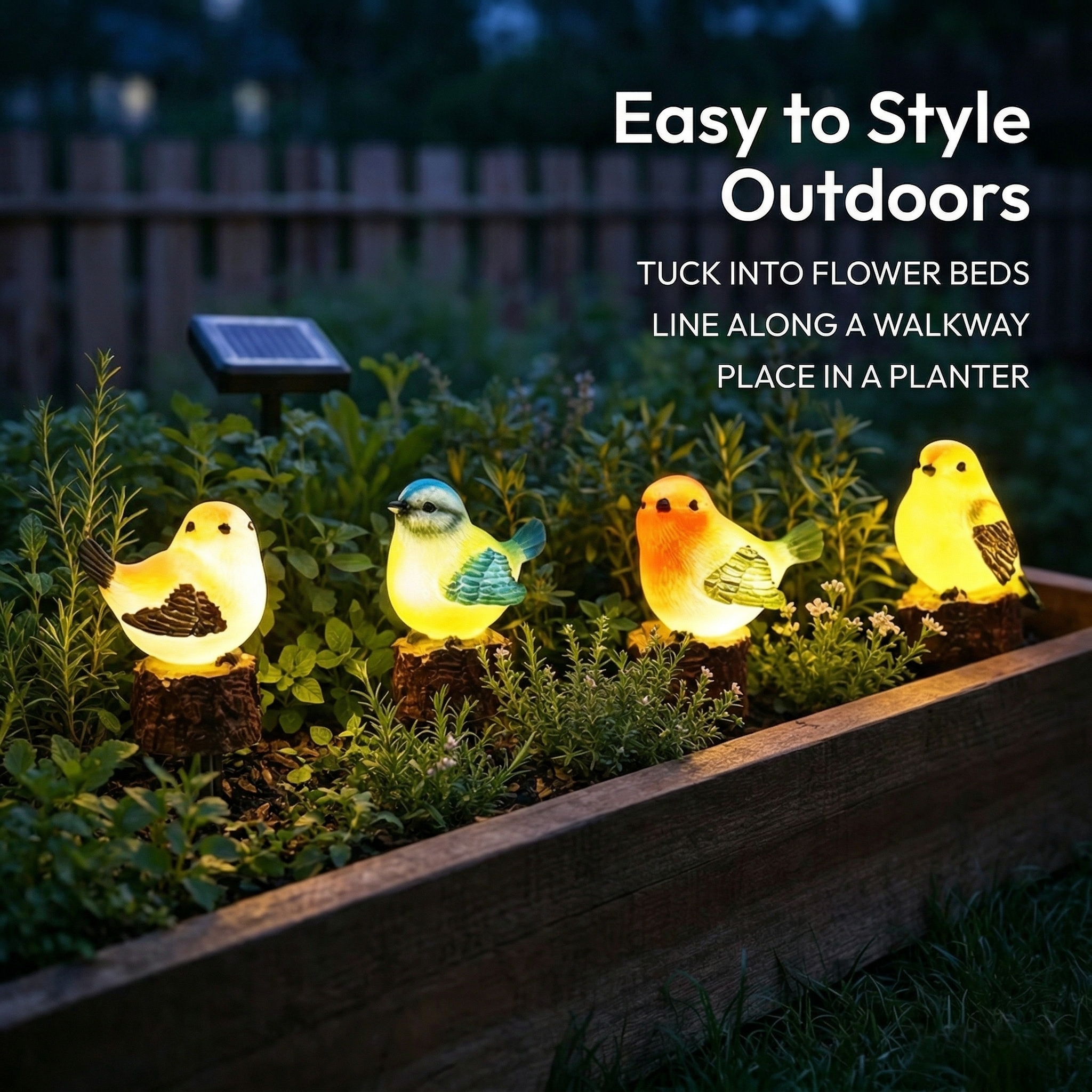 Solar Glowing Bird Garden Stakes – Set of 4