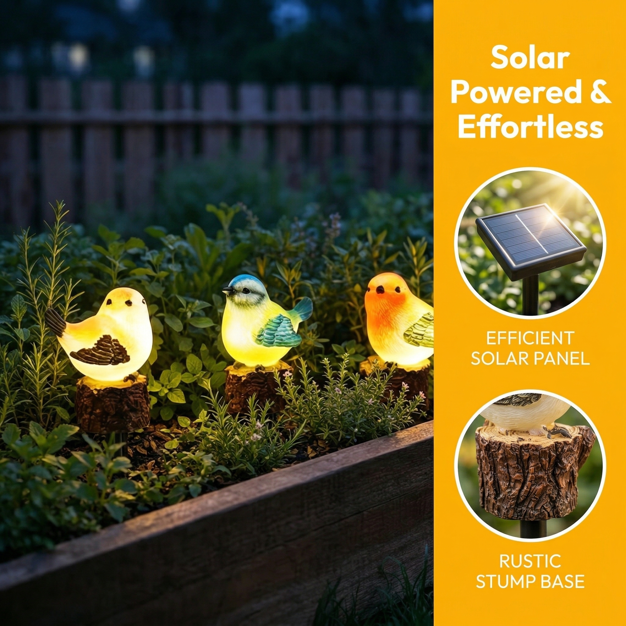 Solar Glowing Bird Garden Stakes – Set of 4