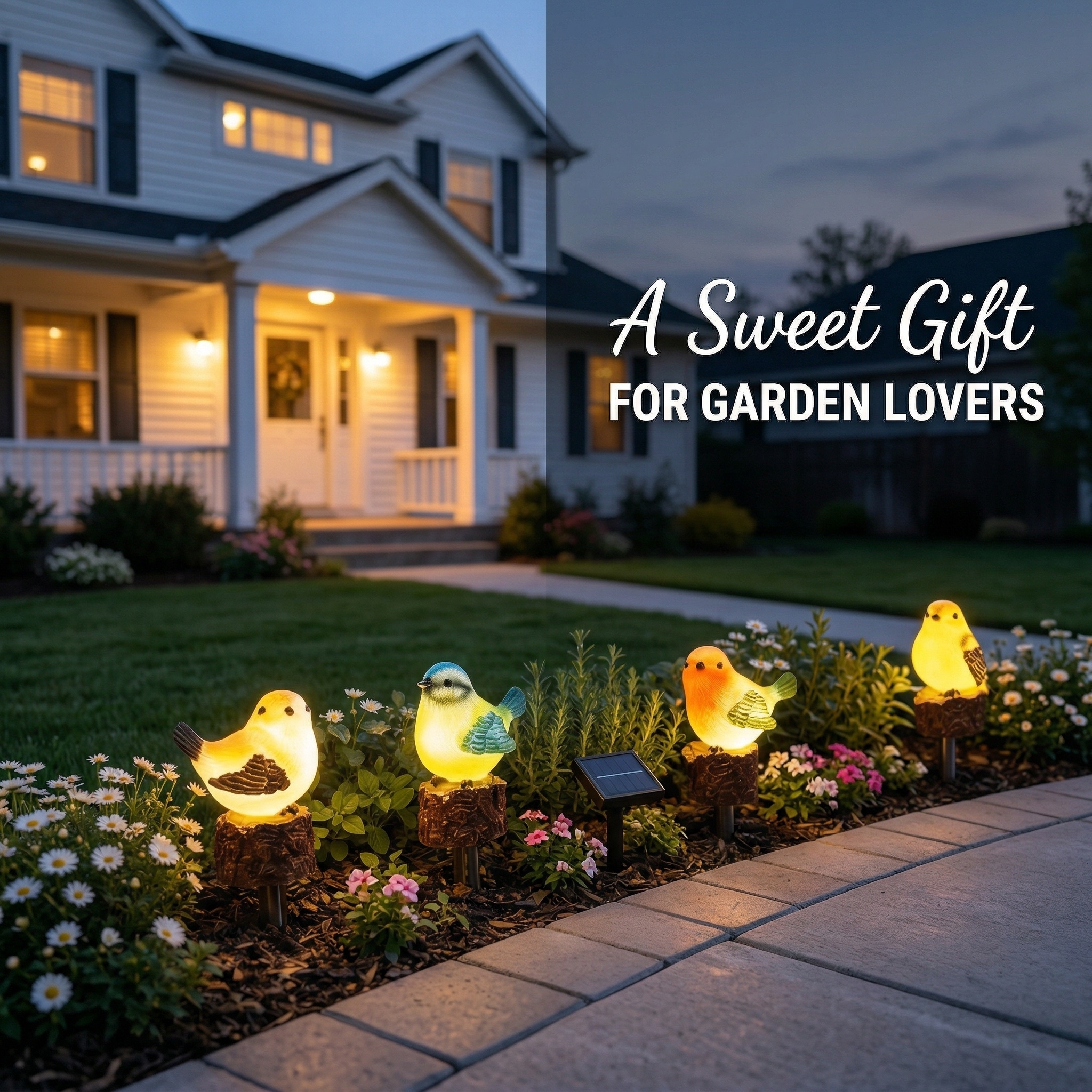Solar Glowing Bird Garden Stakes – Set of 4