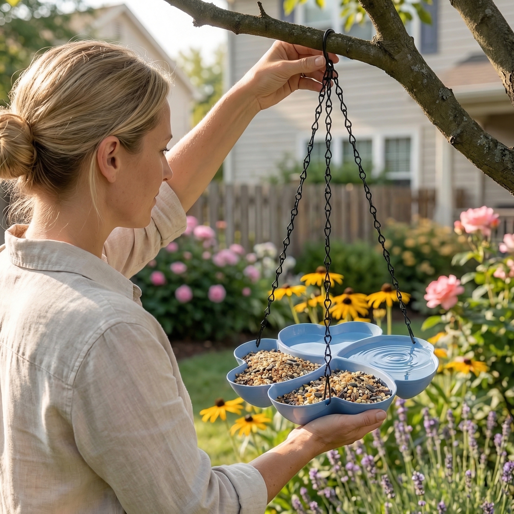 All-in-One Hanging Bird Feeder Tray