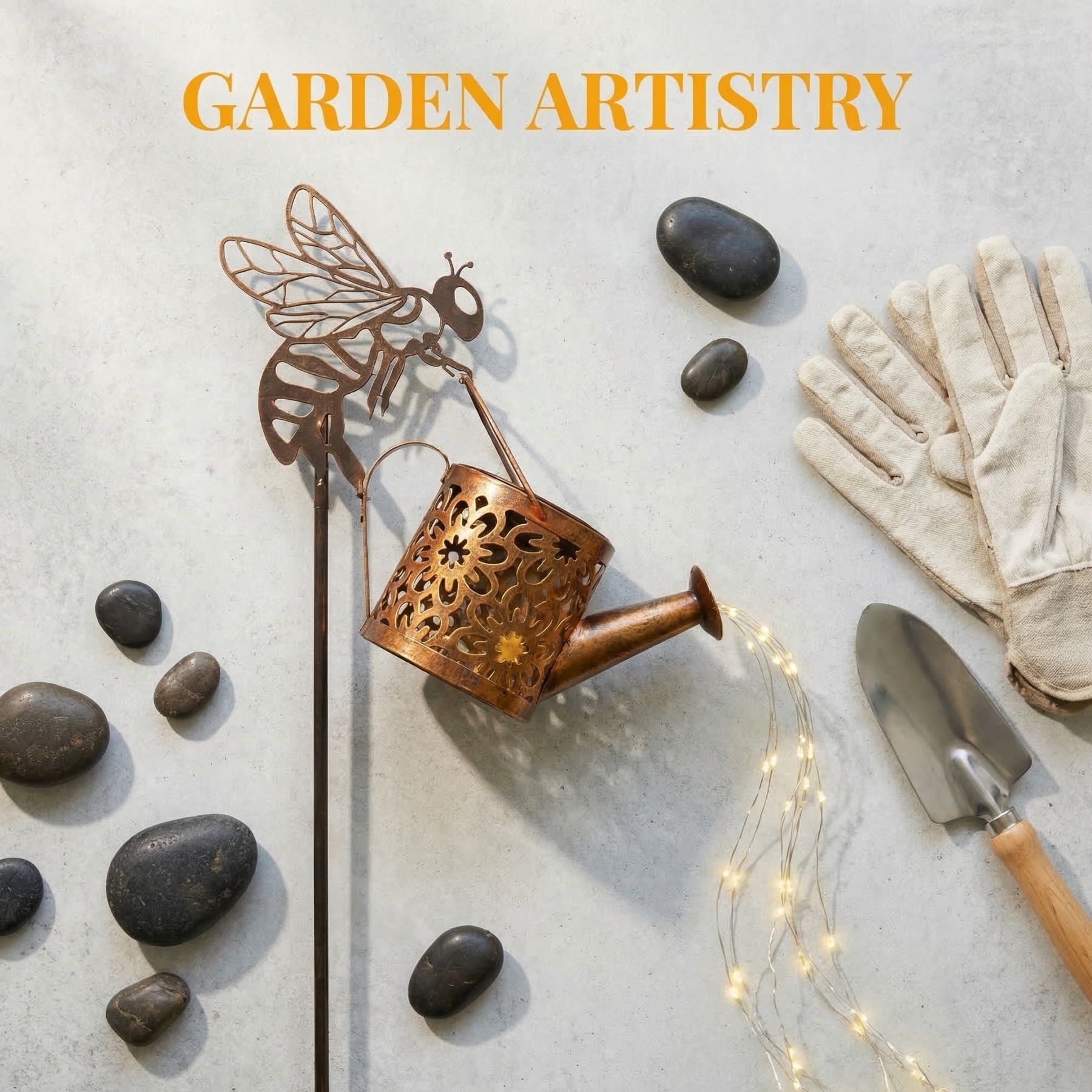 Bee Watering Can Solar Garden Light – Glowing Water Stream Decor