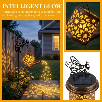 Bee Watering Can Solar Garden Light – Glowing Water Stream Decor