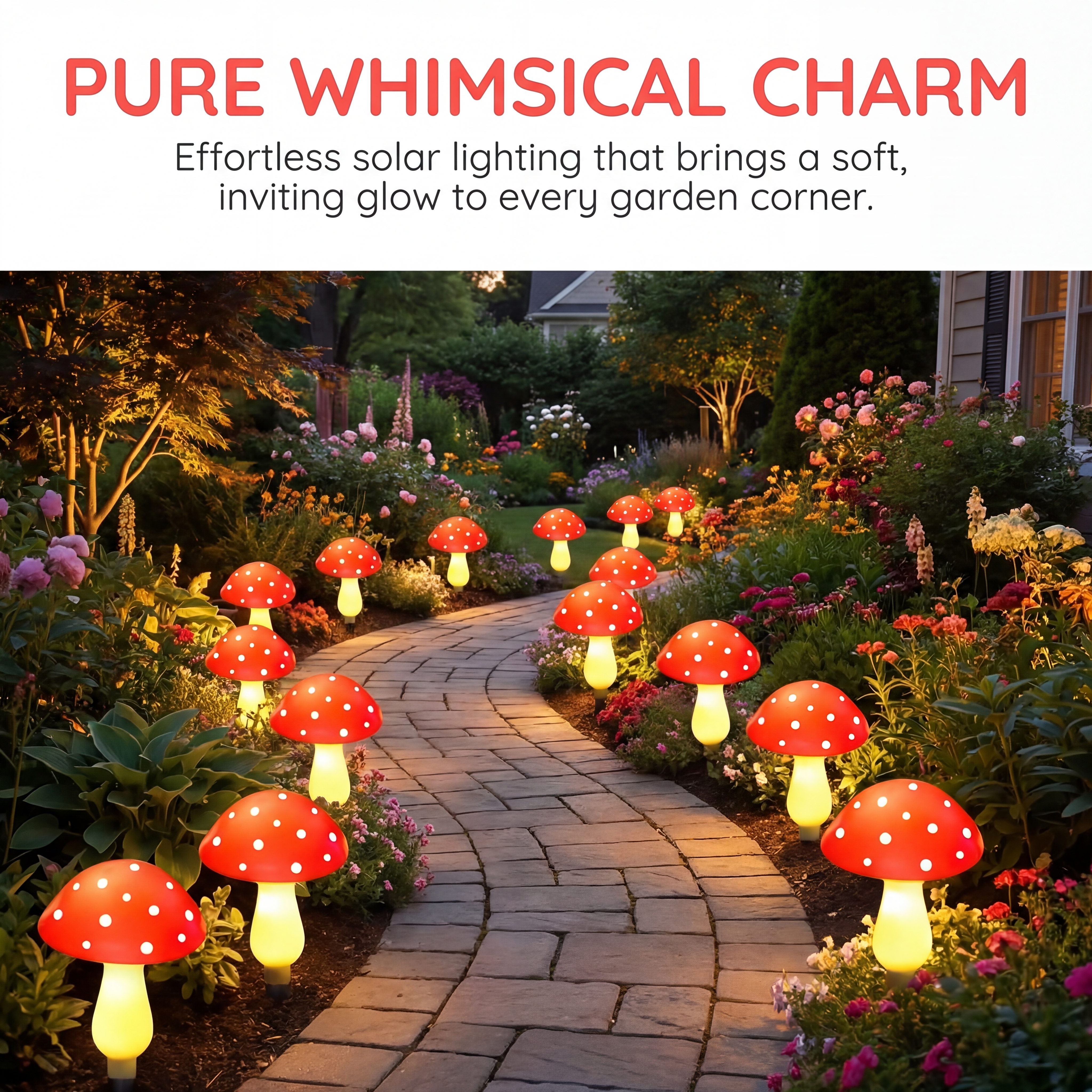 Solar Mushroom String Lights for Lawn – Pathway Lights (Set of 8)