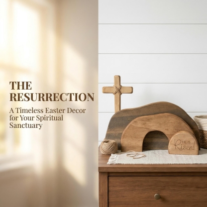 He Is Risen Wooden Cross & Empty Tomb Display