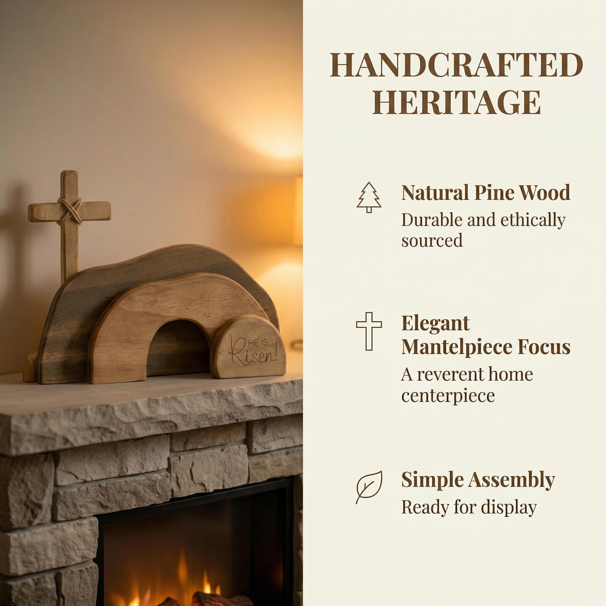 He Is Risen Wooden Cross & Empty Tomb Display