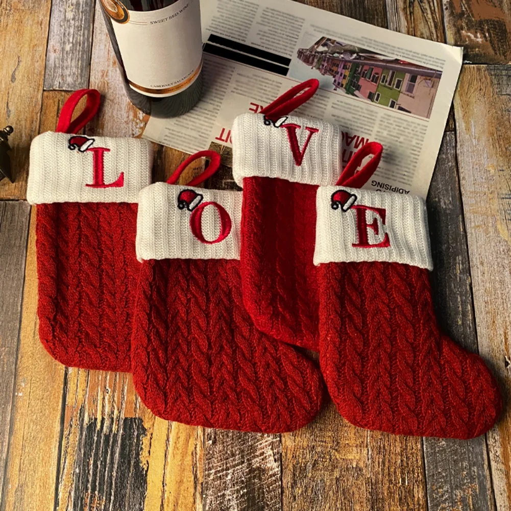 Knitted Christmas Stockings with Initial Embroidery
