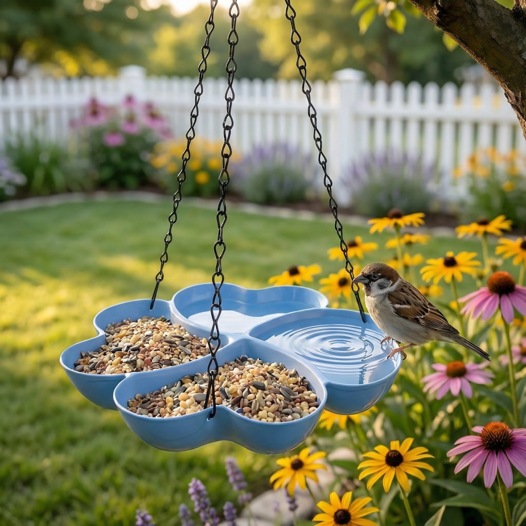 All-in-One Hanging Bird Feeder Tray