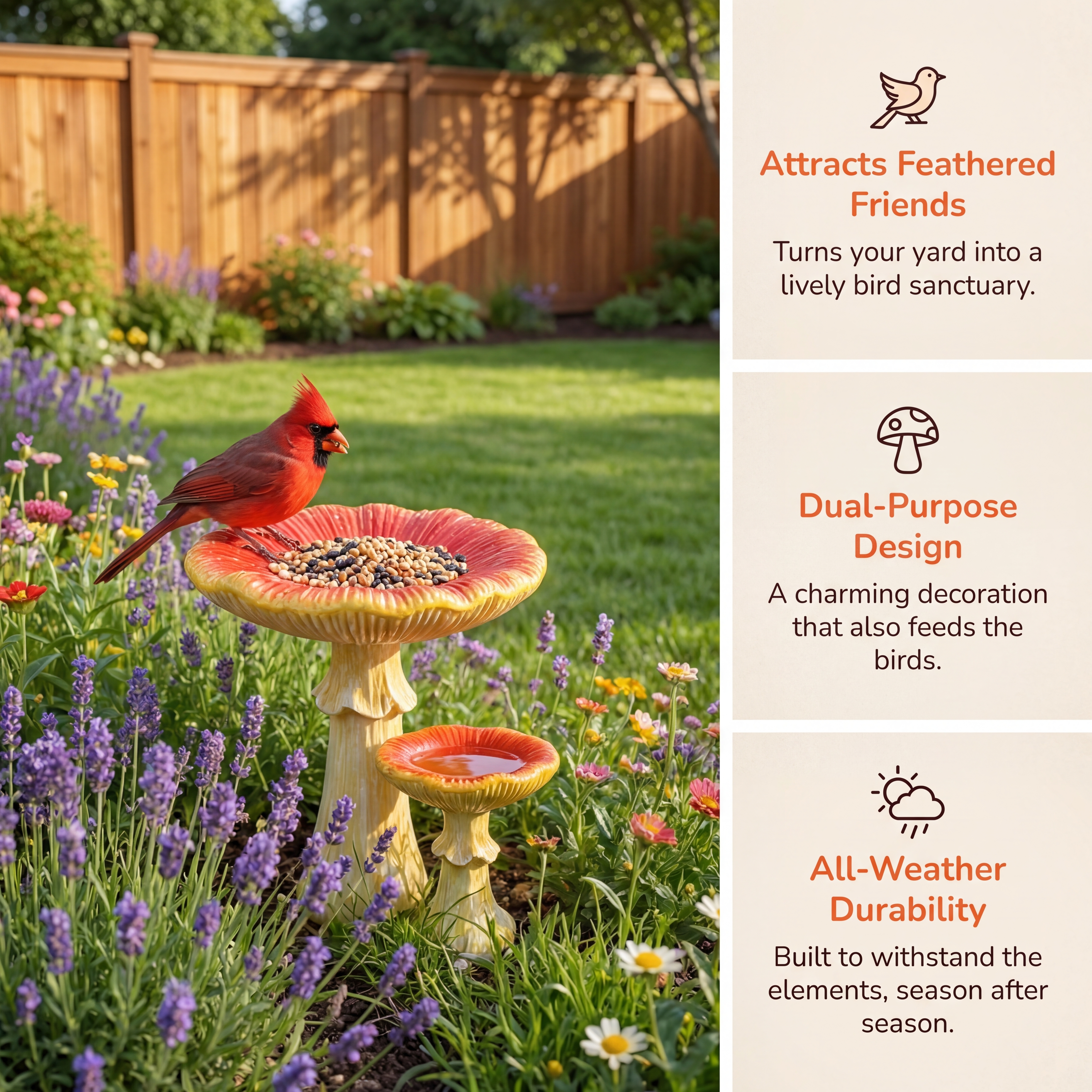 Whimsical Mushroom Bird Feeder for Garden Décor