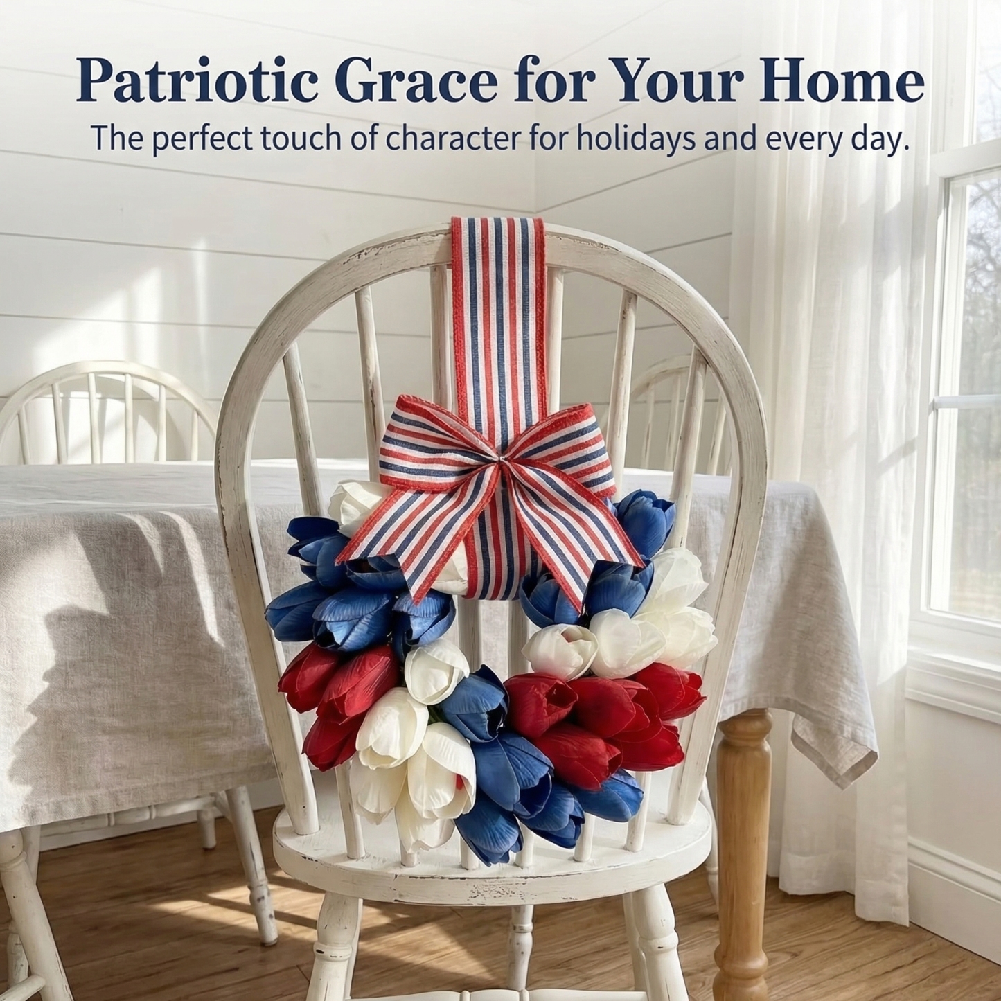 Patriotic Tulip Wreath with Striped Bow