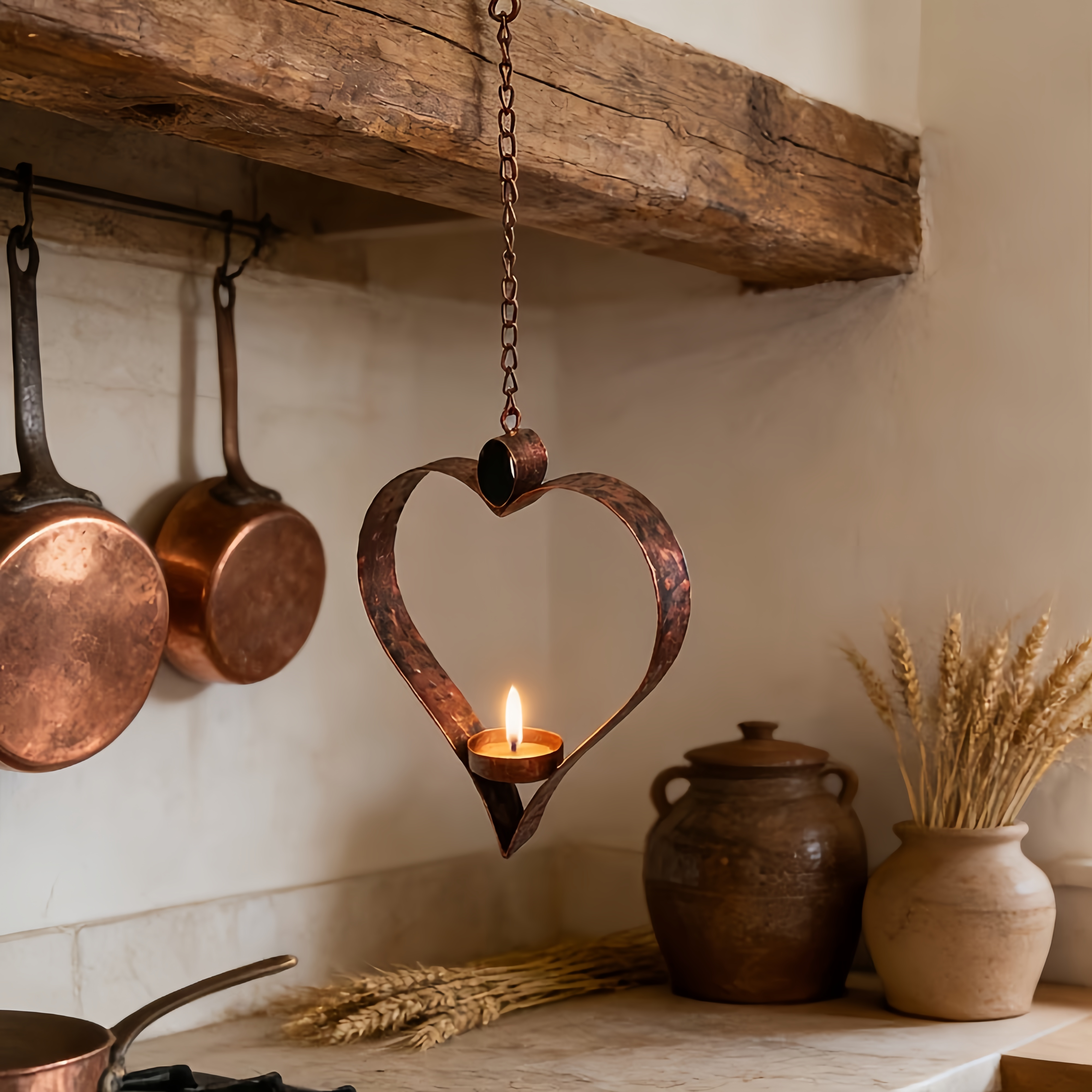 Rustic Hanging Heart Candle Holder with Chain