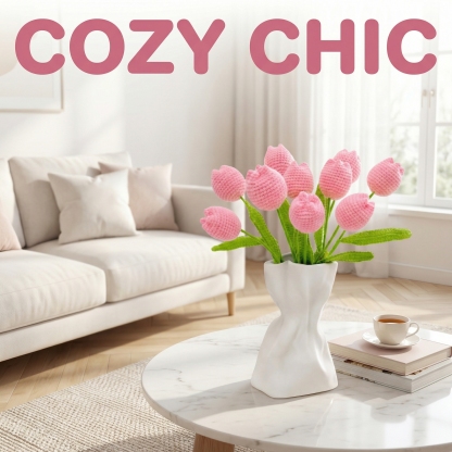 Handmade Knitted Tulip Bouquet for Spring Décor