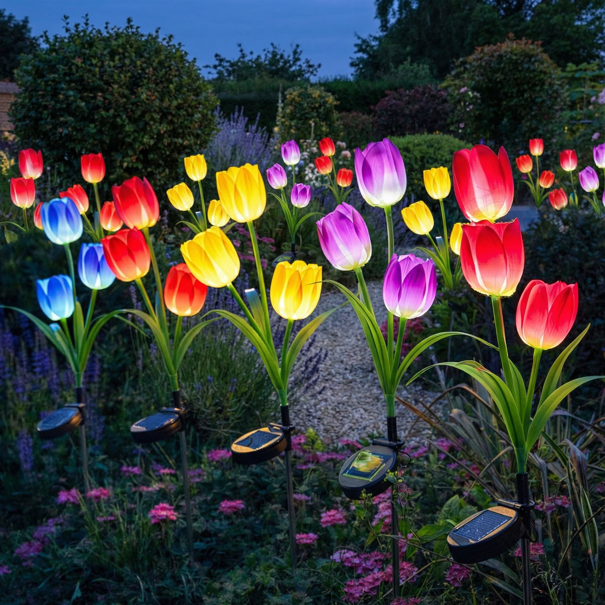 Solar Colorful Tulip Garden Stake Lights, Outdoor LED Flower Lights