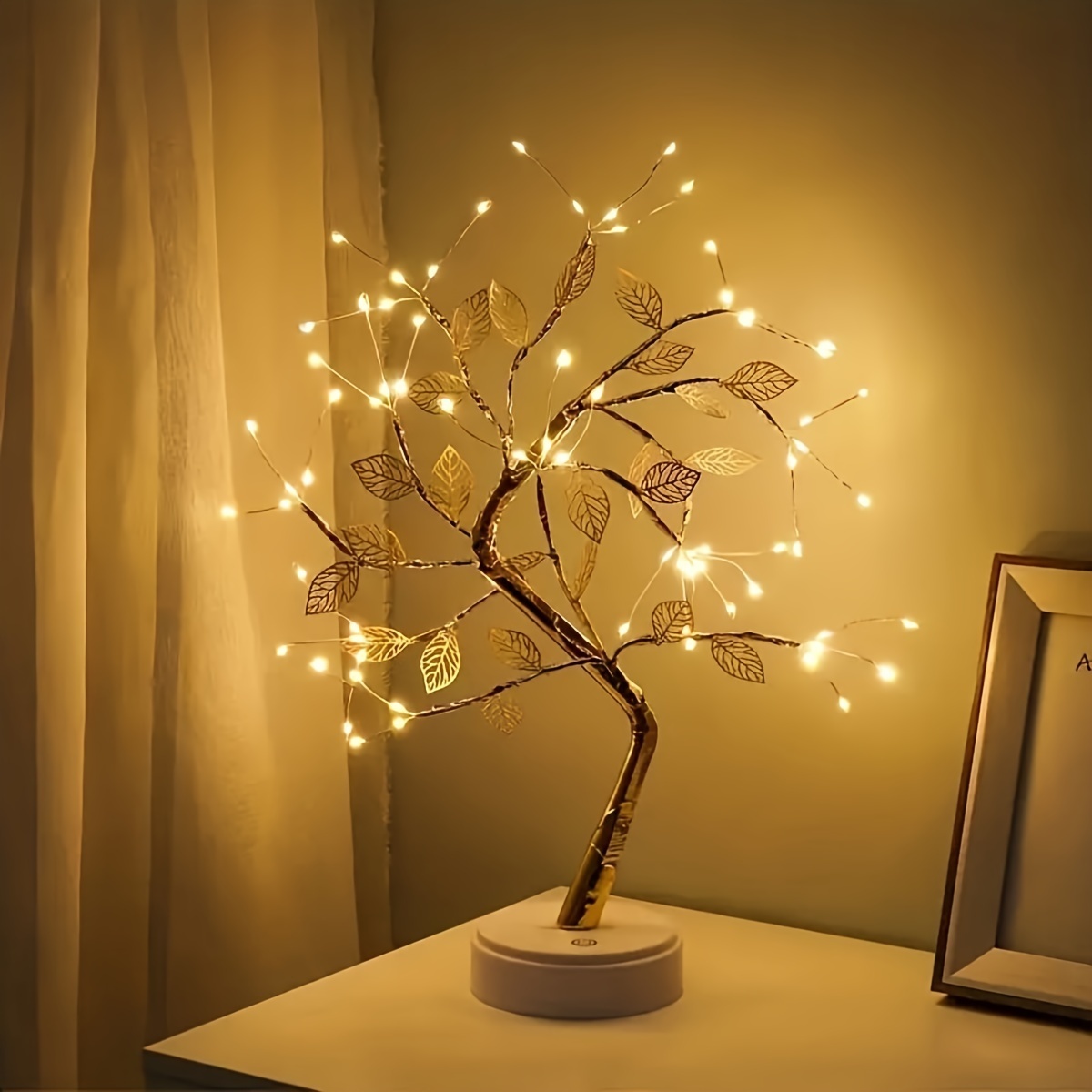 Golden Leaf Tree Lamp with Warm LED Lights