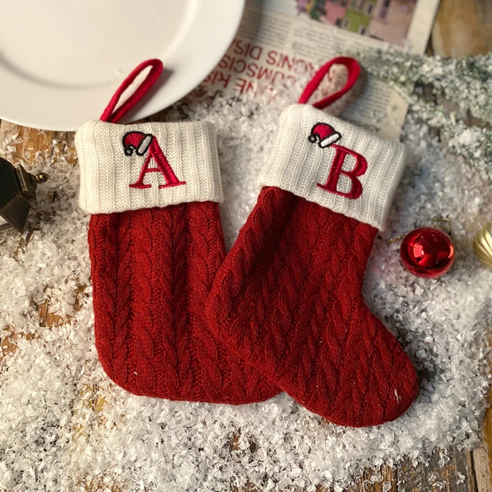 Knitted Christmas Stockings with Initial Embroidery