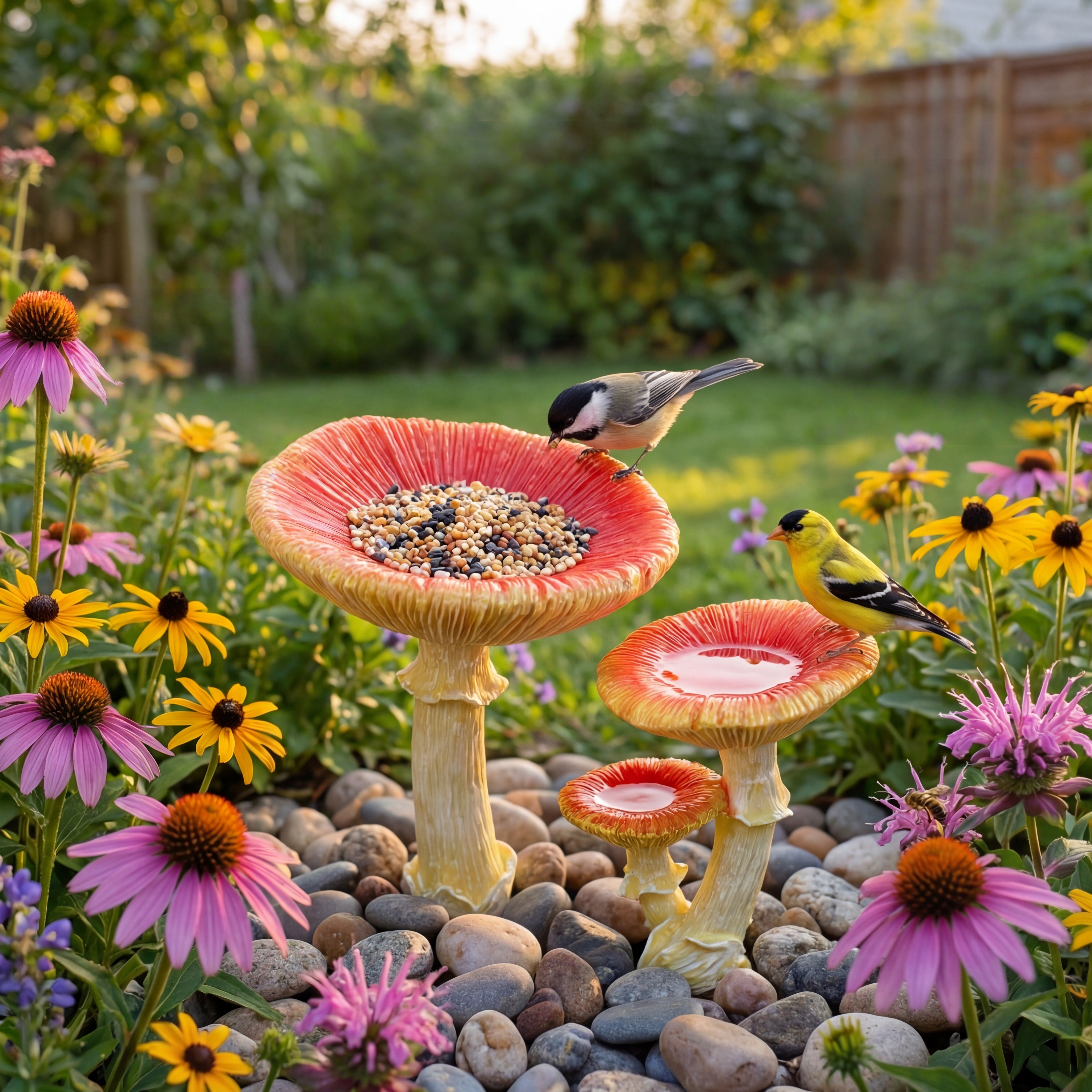 Whimsical Mushroom Bird Feeder for Garden Décor