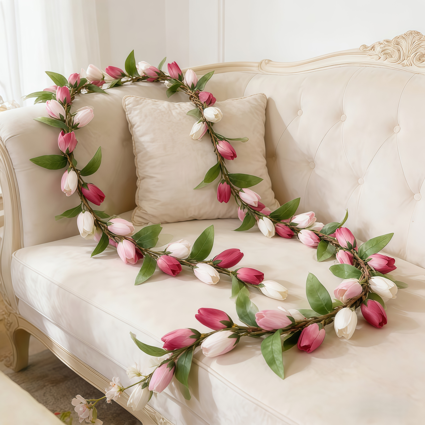 Soft Blush & White Faux Tulip Garland