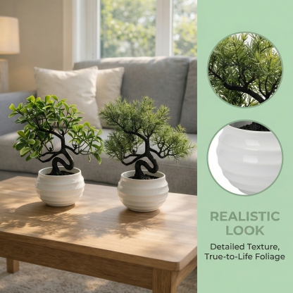 Mini Artificial Bonsai Tree with White Ceramic Pot