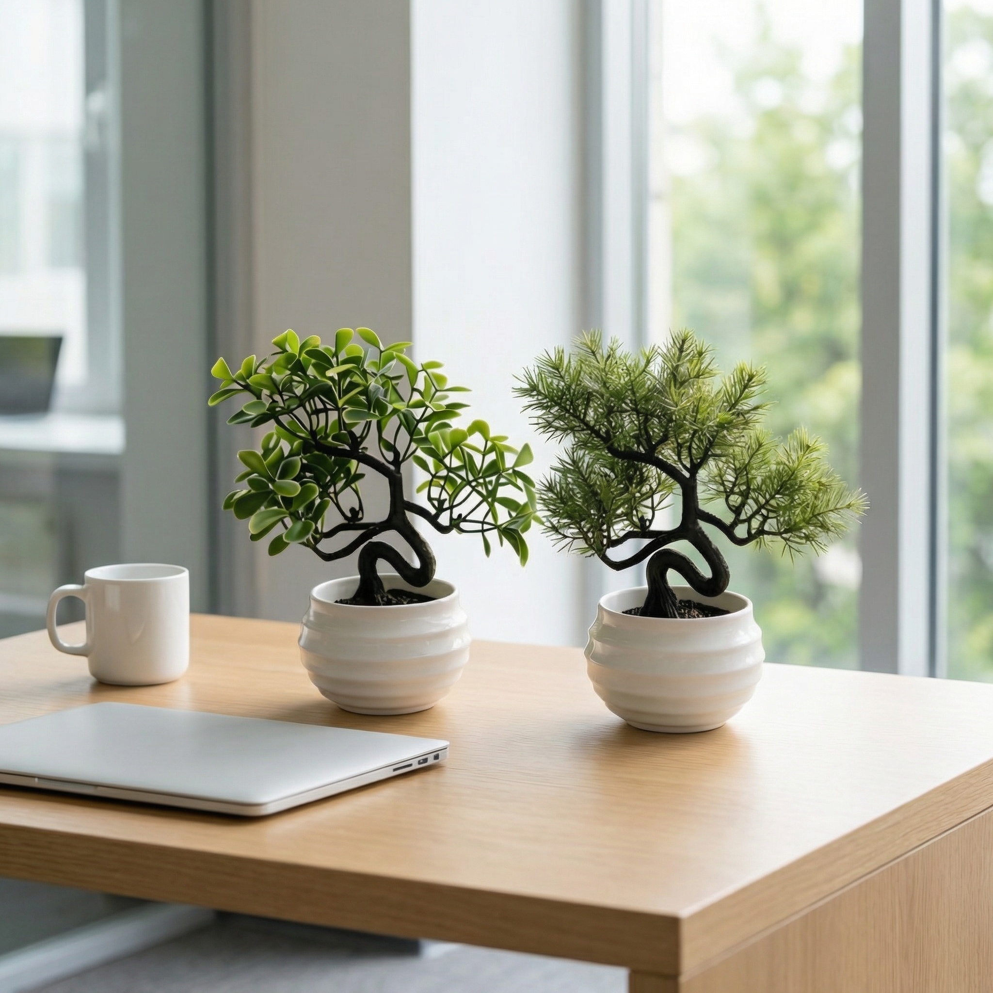 Mini Artificial Bonsai Tree with White Ceramic Pot