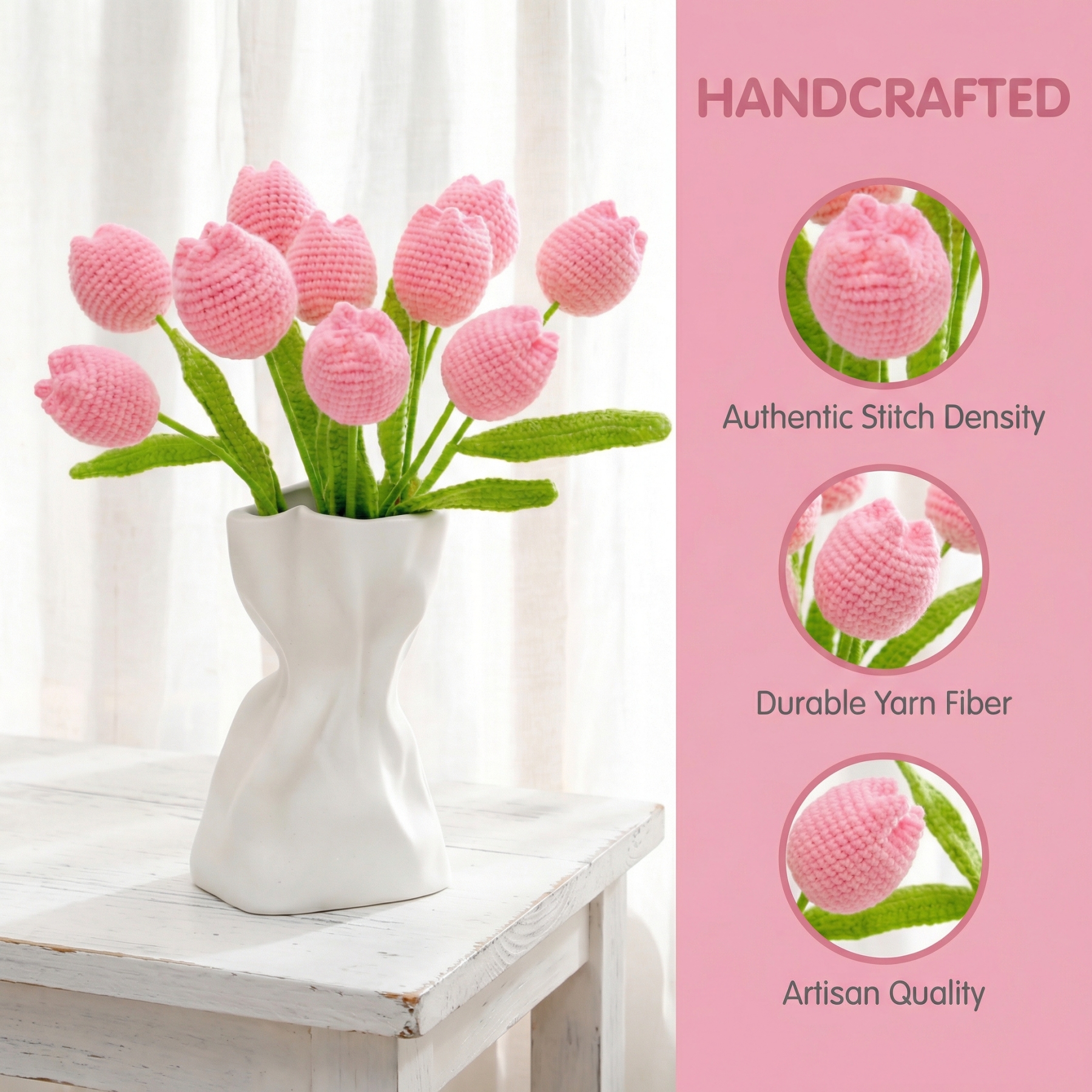 Handmade Knitted Tulip Bouquet for Spring Décor