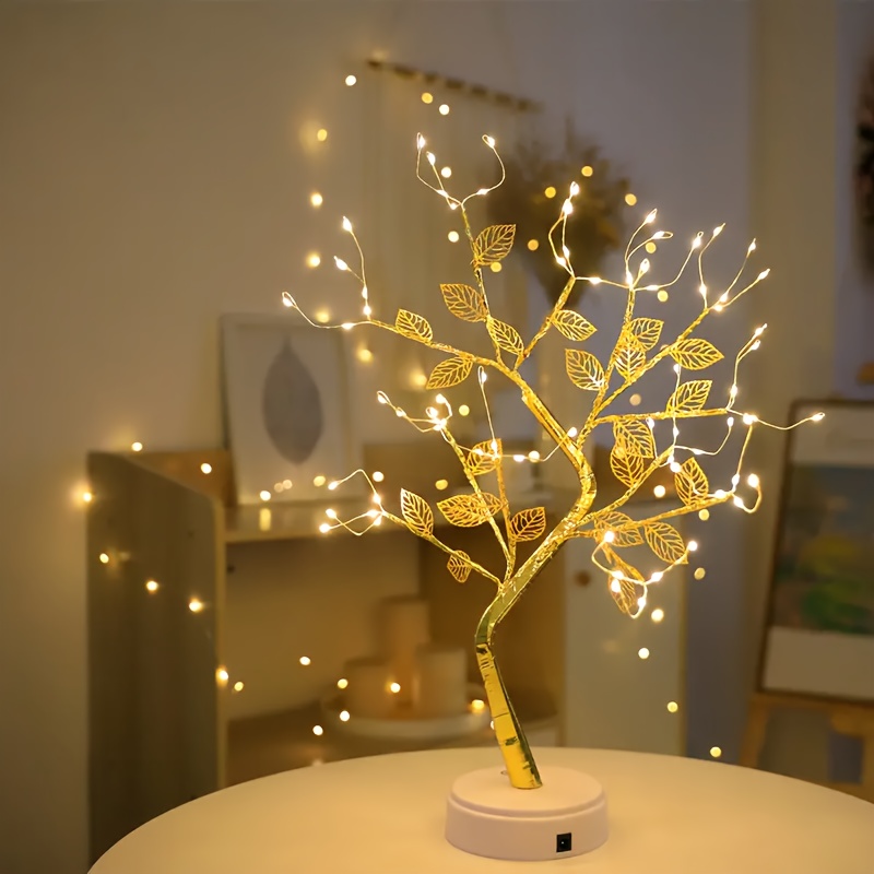 Golden Leaf Tree Lamp with Warm LED Lights